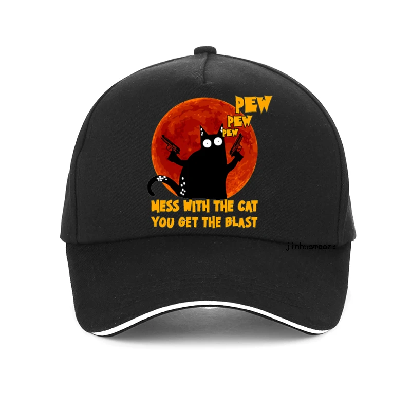 

Pew Pew Madafakas Black Cat with Knife Print Funny Baseball cap Summer men women outdoor leisure adjustable snapback hats