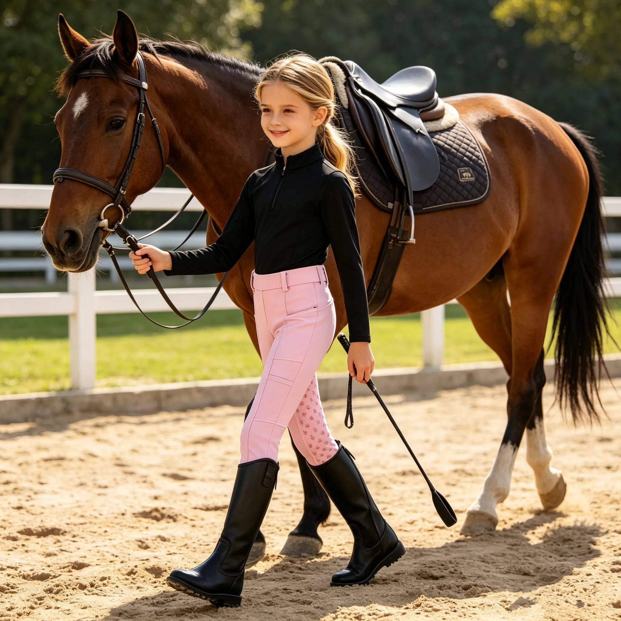 Children Boys Girls Equestrian Training Performance Breeches Pants Anti-slip Full Seat Multiple Pockets Horse Riding Leggings