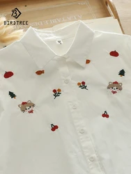 New Spring Cotton Embroidery Commute Shirt Women Lapel Short Sleeve Cute Top Girl Versatile Casual Blouses 2024 Autumn T45343QC