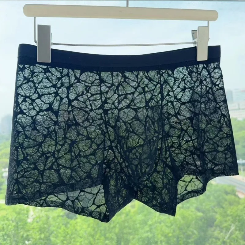 

Новые кружевные жаккардовые мужские шорты-боксеры с леопардовым принтом, сексуальное нижнее белье с U-образной сумкой, прозрачное мужское нижнее белье, эротическое танга Hombre Трусы Мужские