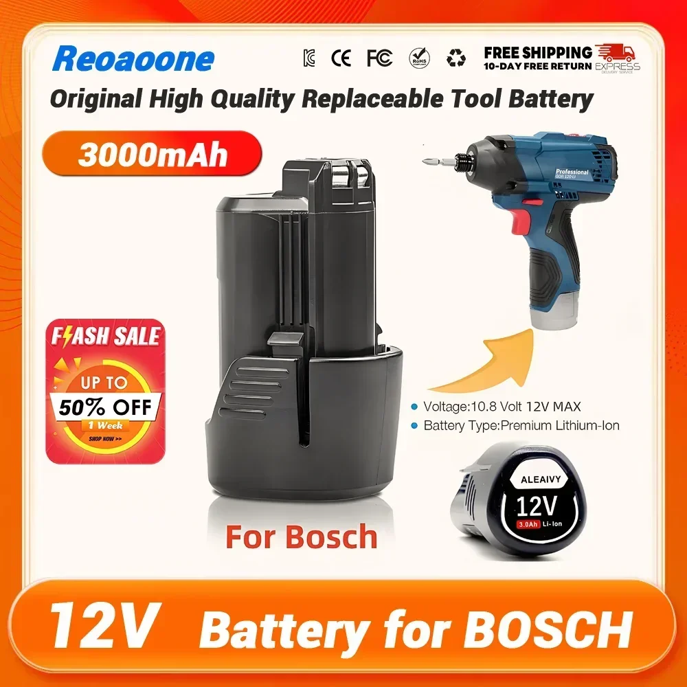 

10.8V for Bosch 3000mAh BAT411 Replacement Battery 12V Battery for BOSCH BAT412A BAT413A D-70745GOP 2607336013 2607336014