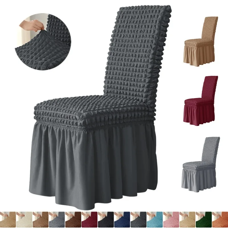 Housse de chaise Seersucker, jupe élastique, extensible, pour chaises de mariage, taille universelle, pour salle à manger, Banquet, fête, 1 pièce