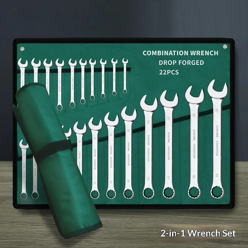 Conjunto de chave combinada de catraca, chave de catraca de cabeça flexível métrica de 6-32mm, chave inglesa de aço cromo vanádio com bolsa
