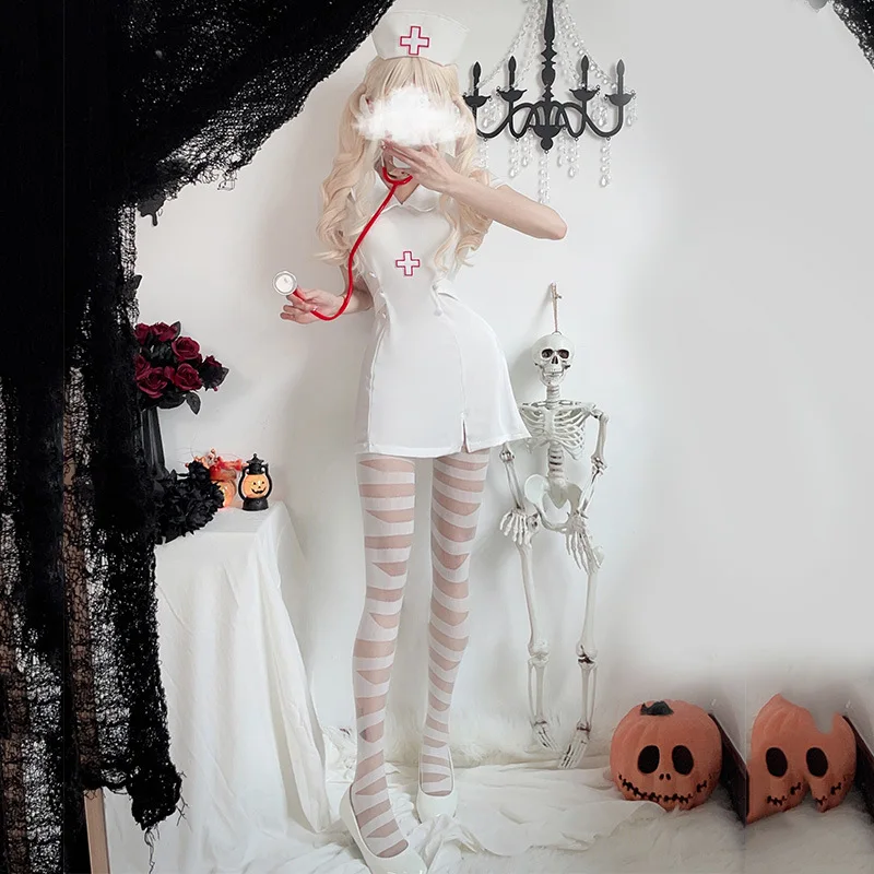 أزياء الهالوين للبالغين أزياء الممرضة التأثيرية مقاس كبير زي لعب دور الطبيب المثير أزياء الحفلات التنكرية