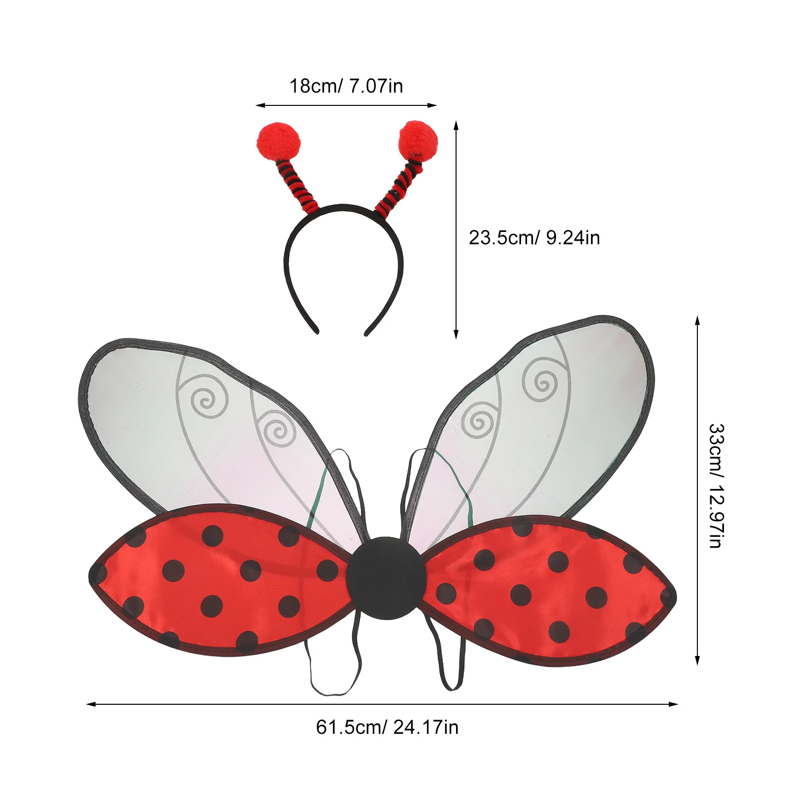 1Set Opvouwbare Lieveheersbeestje Vleugels Kostuum Heldere Kleuren Lichtgewicht Insect Vleugel Cosplay Party Foto Prop Hoofdband Rollenspel