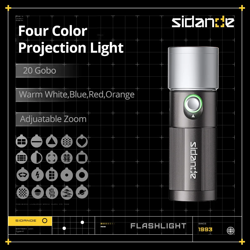 SIDANDE 3W 10W Projection Light Videography Flashlight Zoomable Photography Fill Light Ambience Light with 1/4'' Thread