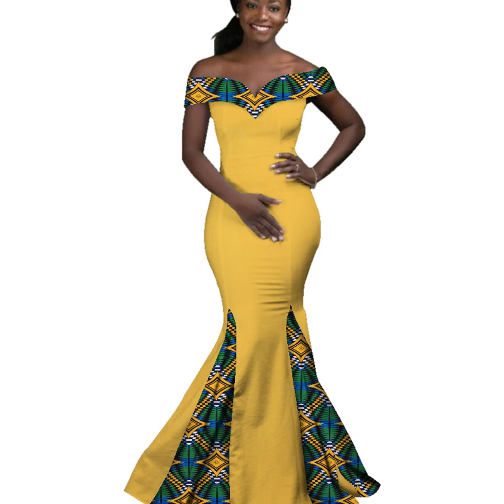 African Dresses for Women Party Evening Dress African Wax Print Long Maxi Dress Fashion Slash Neck Ankara Dresses 6XL WY2860