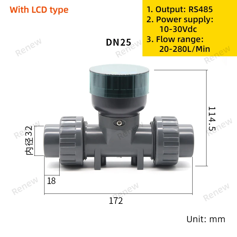Supply Low Cost Flow Instrument DN15 PVC / SS Turbine Flowmeter 5-100L Digital Water Pulse + RS485 Data Cable Counter Meter