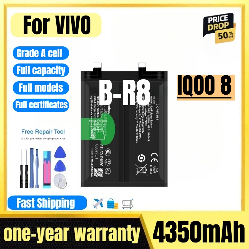 

B-R8 for VIVO IQOO 8 Mobile Phone Battery 0 Cycle High Quality High Capacity Battery Replacement Bateria Grade A Cell with Tools