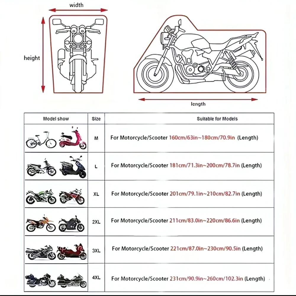 Motorcycle Cover, Multi-Functional for Rain, Snow and Sun Protection, with Reflective Warning Strip Design