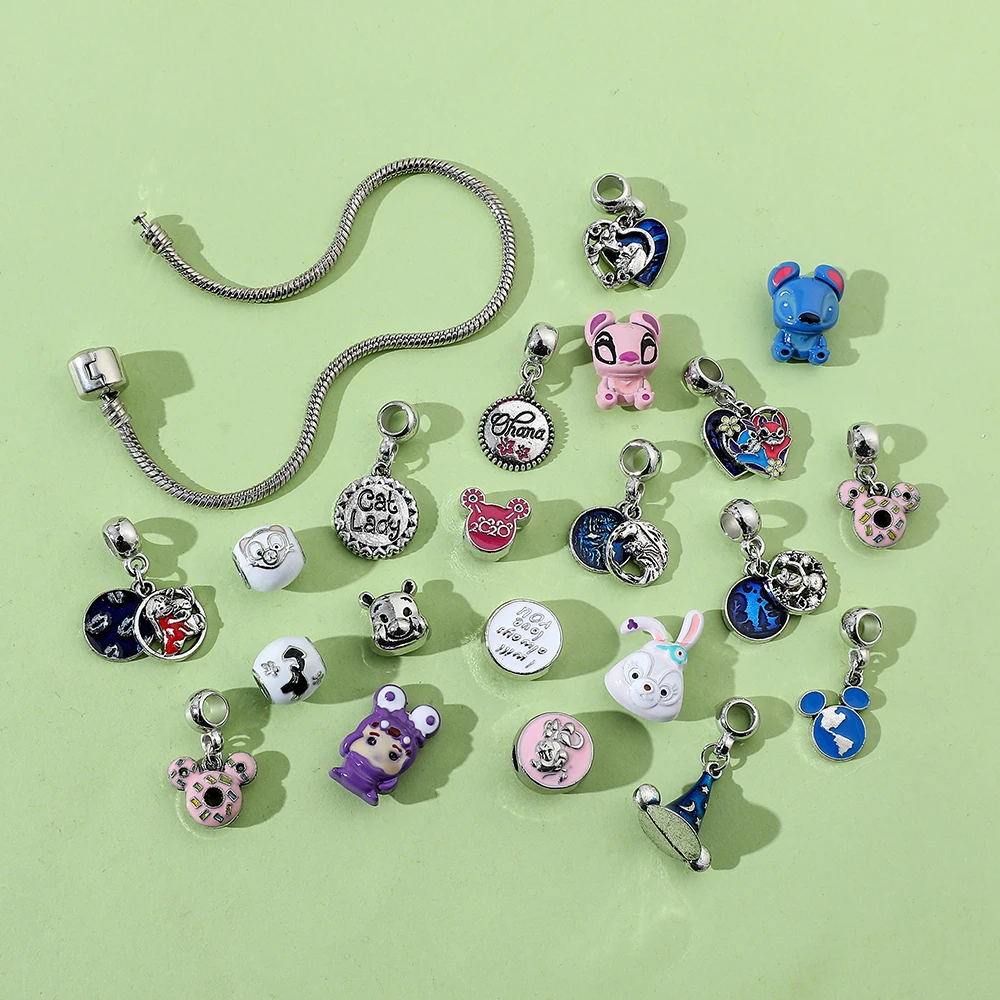 New Disney Cartoon Figure Stitch Charms Bracelets DIY Beads Pendant Hand Chains Kawaii Cute Fashion Jewelry Accessories Gifts