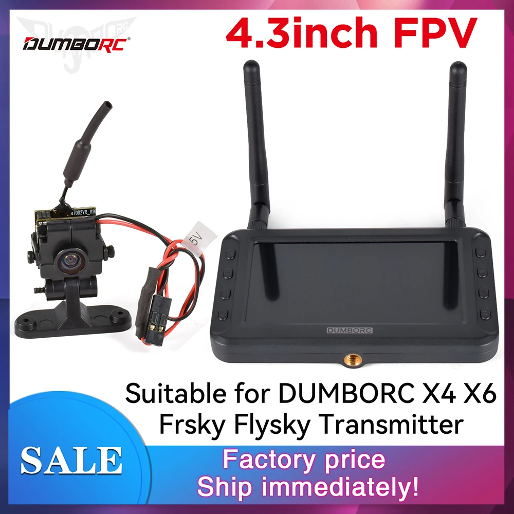 

DUMBORC 4.3 inch FPV HD Display 5.8G Image Transmission Dual Antenna Aerial Camera for X6 Frsky Flysky RadioLink RC Car