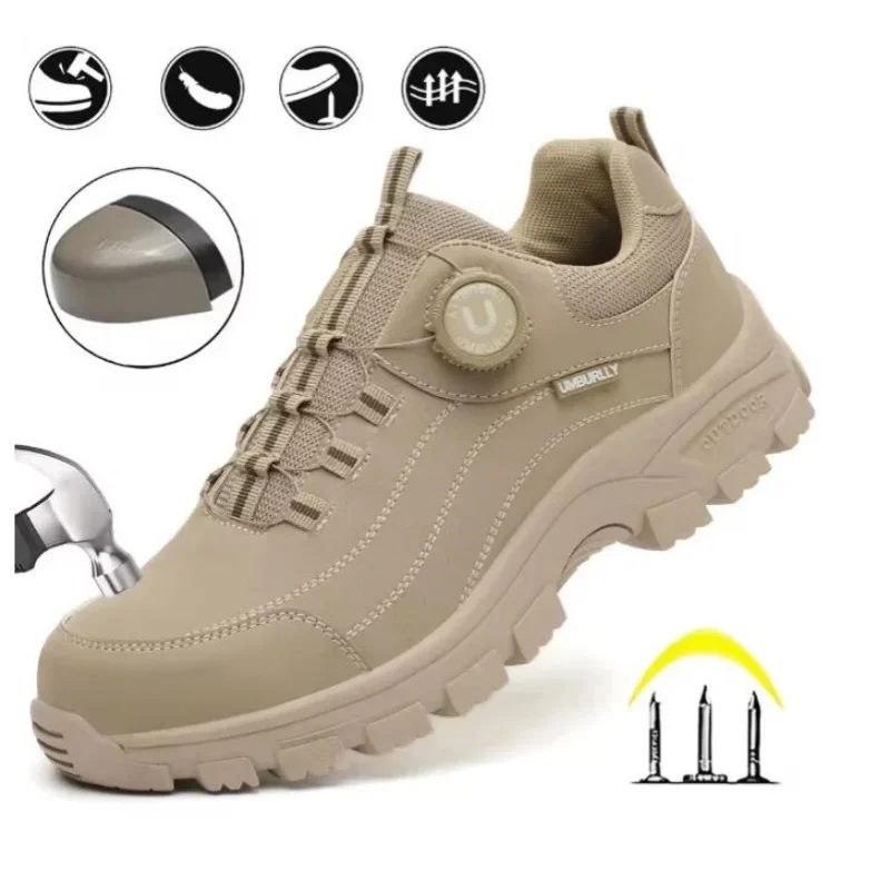 

Мужская защитная обувь с пуговицами, стальной носок, устойчивая к ударам и нескользящая подошва для спецодежды для мастерской на открытом воздухе