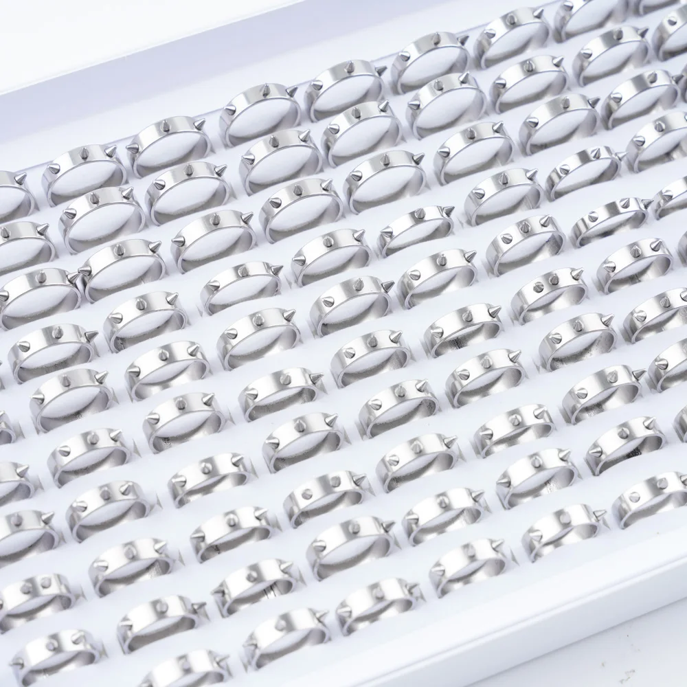 20Pcs/Lot Fashion Punk Spike Rivet Stainless Steel Rings for Men Women Personality Jewelry Accessories Party Gifts