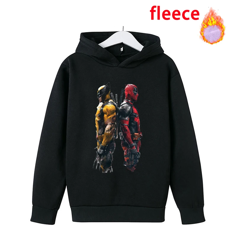 Deadpool Wolverine Child Thicken Hoodie Toddler Warm Vogue Y2k Trendy Marvel Movie Cartoon Sweatshirt Boys Girl Clothes Pullover