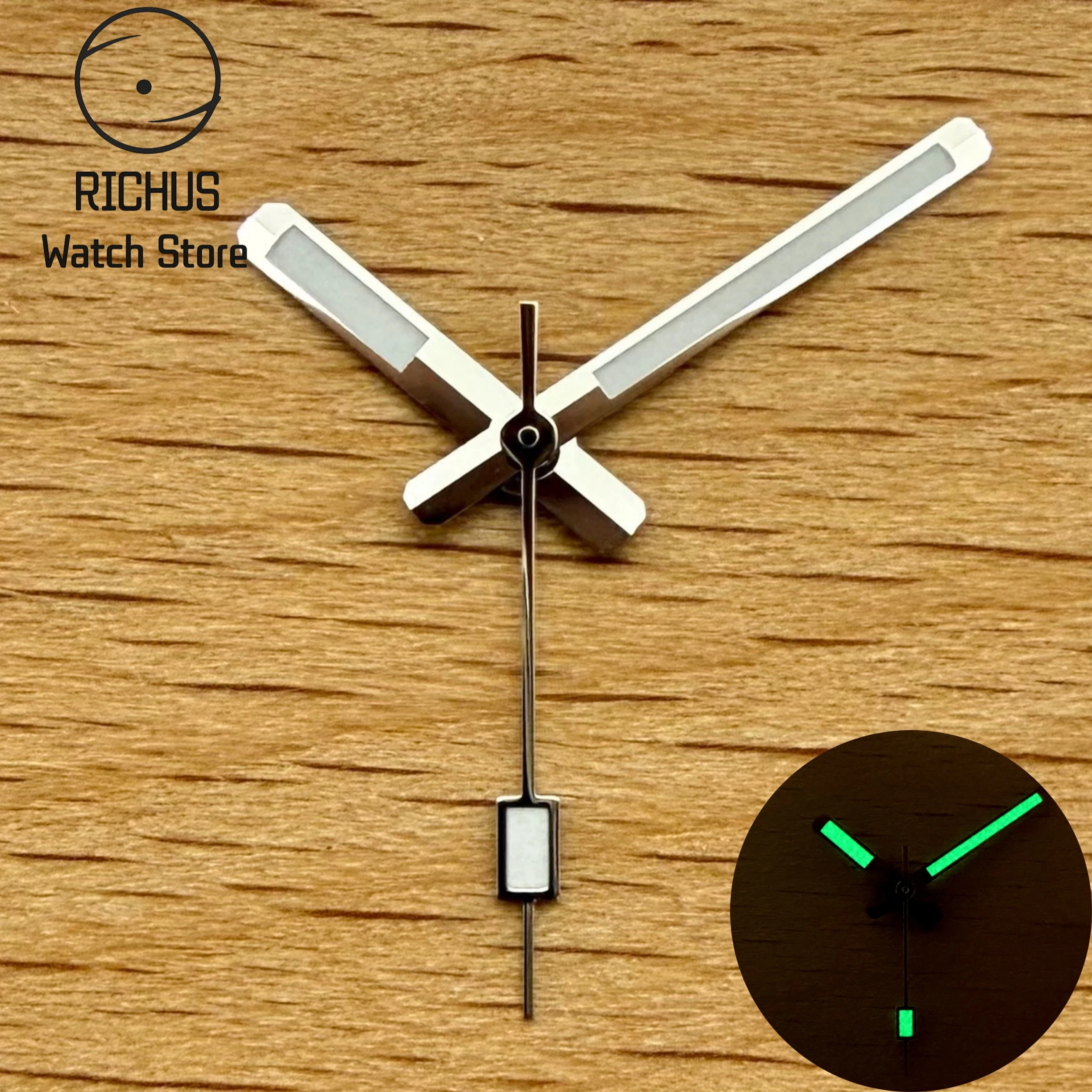 VH31 Silver Watch Hands  Green Luminous for VH31 Quartz Sweep Second Movement Replacement Repair Pointer Accessories