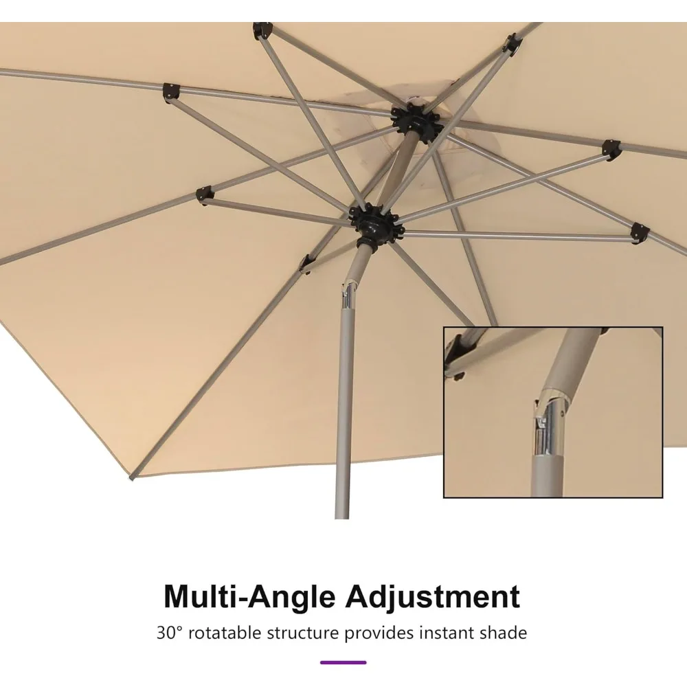 7' x 7' Square Patio Umbrella with Tilt Adjustment, Outdoor Table Umbrella Champagne Aluminum Frame, Market Umbrella