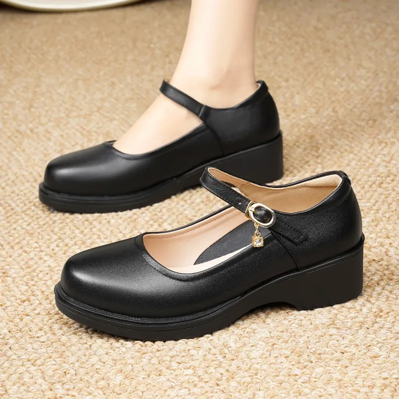 

Women's Genuine Leather Shoes Wedge 2026 New Spring Women Mary Jane Shoes Casual Anti-Slip Large Size Mom Shoes