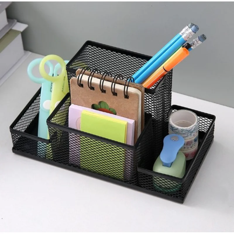 Grids Storage Box Metal Black Mesh Desktop Table Work Study Stationery Tidy Metal Pen Holder Pencil File Storage Rack