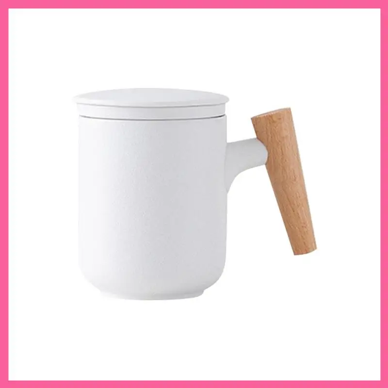 

ABNM Frosted Tea Cup With Lid And Filter Large Capacity Wooden Handle Coffee Mug Tea Water Separation Tea Cup