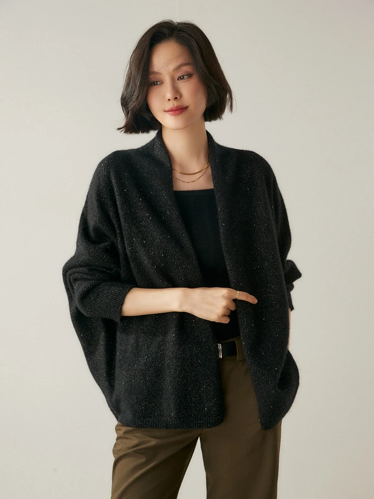 Luxury Women 100% Cashmere Cardigan Cape Autumn Winter Simple Grace Style Cashmere Sweater Coat Batwings Sleeve Stoles Tops