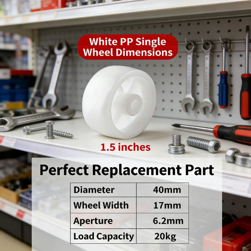 10 Pcs/Lot 1.5 Inch White PP Plastic Single Wheels-40mm Diameter Smooth Pulley.Suitable for various DIY furniture/craft projects