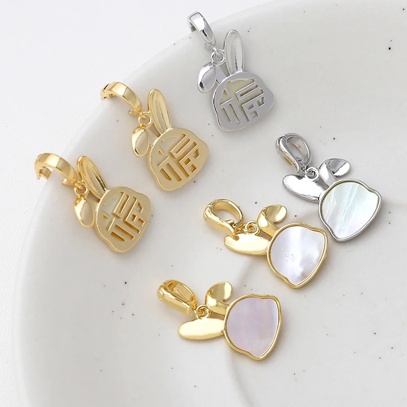 2pcs Copper Inlaid Fritillion Rabbit Pendant DIY Handmade Jewelry Bracelet Necklace Ear Accessories Materials Charms