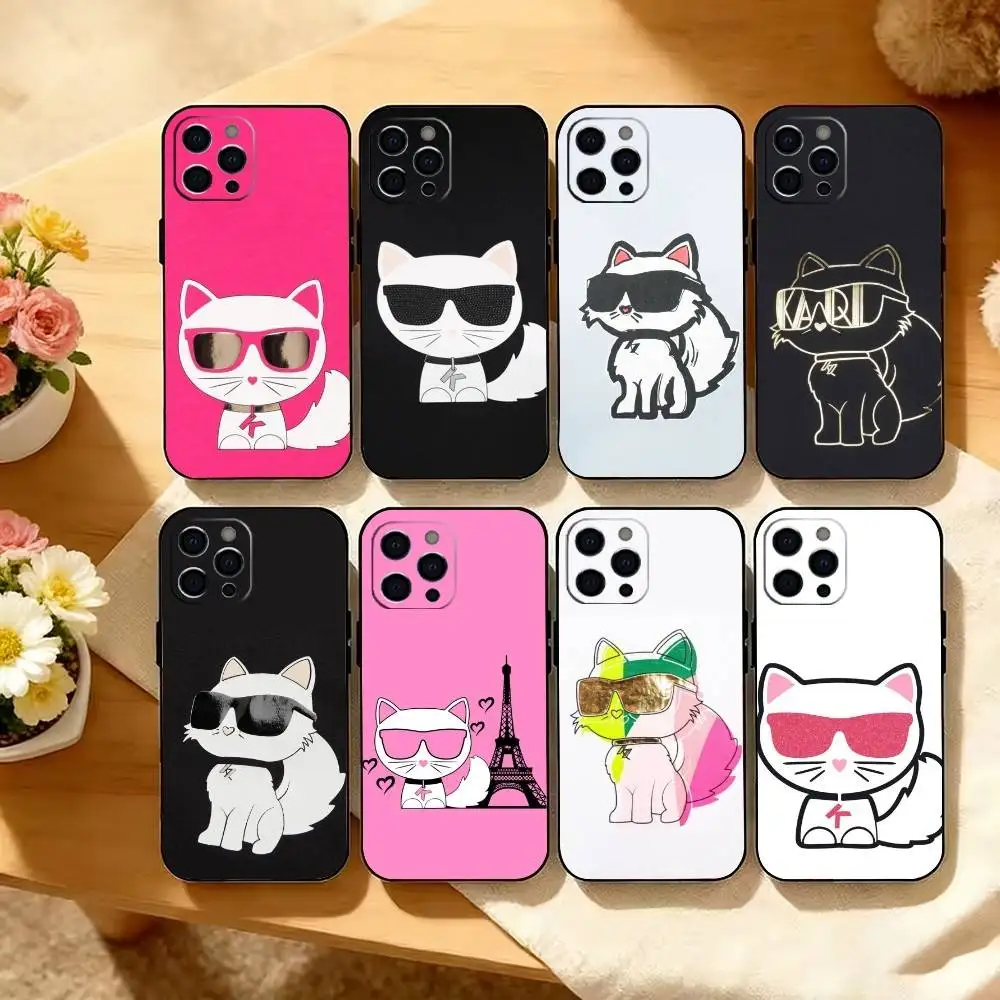 

M-Mini C-Cartoon Cute Cat Phone Case For iPhone 17,16,15,14,13,12,11 Plus,Pro Max,XS,Soft Silicone Black Cover