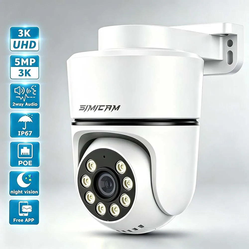 4K/5MP PTZ PoE IP Security Camera CCTV Surveillance Camera Outdoor Onvif Color Night Vision Motion Detection 2-way Talk SD Slot