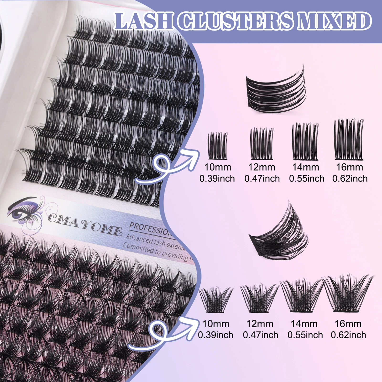 4-Stil-Set mit gemischten Wimpern, flauschige Cluster-Wimpern, 10–16 mm, natürliches D-Locken-Set für falsche Wimpern, Bindung und Dichtungskleberpinzette