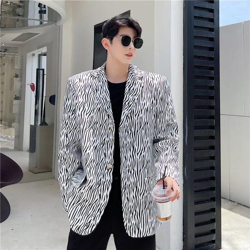 Pattern Zebra Men's Single Breasted Blazer Fashion Printing Casual Loose Suit Coat Oversized Jacket 2022 Spring New 2Y2240