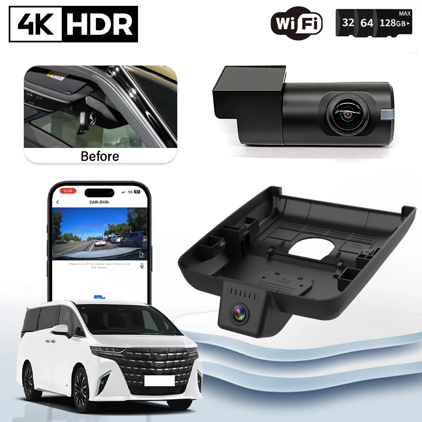 

Plug and play 4K Dash Cam For Toyota Alphard 4th Gen and Vellfire 3rd Gen (AH40) 2023-2026, 4K Car DVR Dashcam Camera Recorder