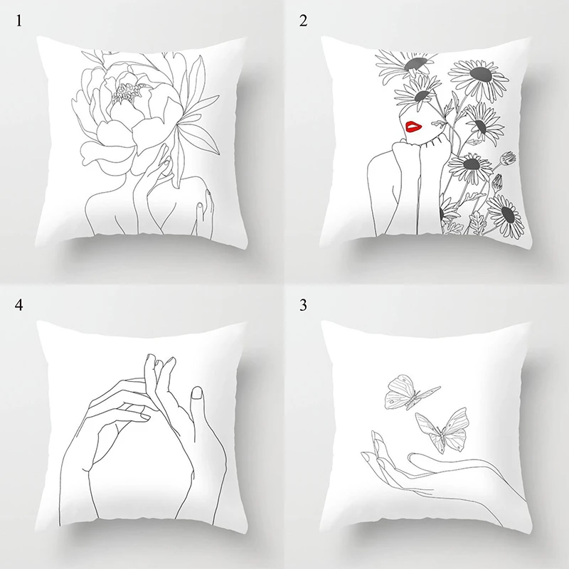 Square Minimalist Portrait Cushion Pillowcase black and white Print decorative  Home clean  pillowcase