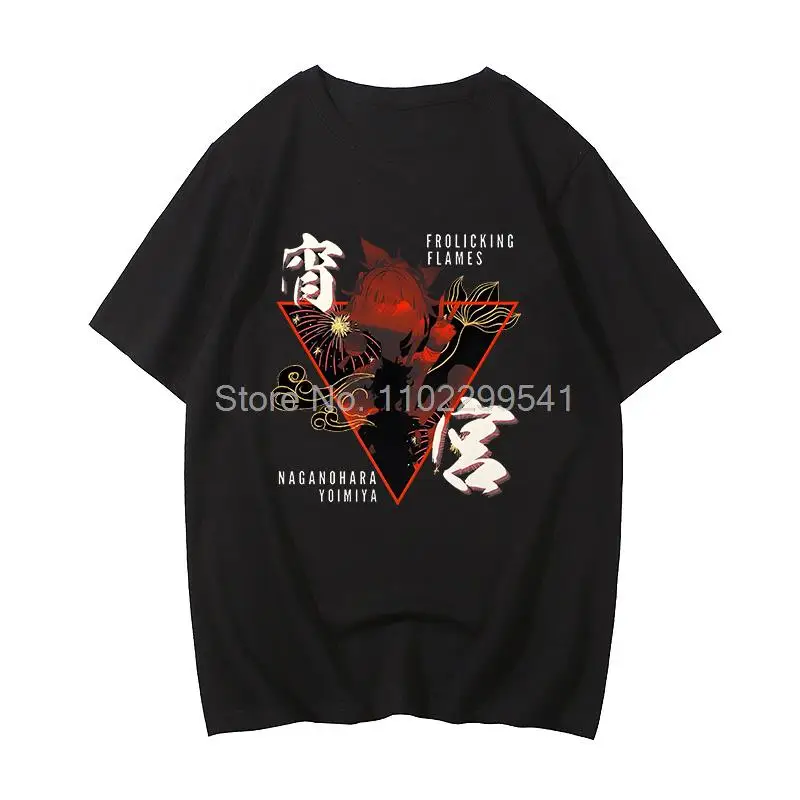 Genshin Impact Tshirt Naganohara Yoimiya Print T-shirt Yanfei Cosplay Tees Men Anime T Shirt  Cotton Summer Tops Streetwear