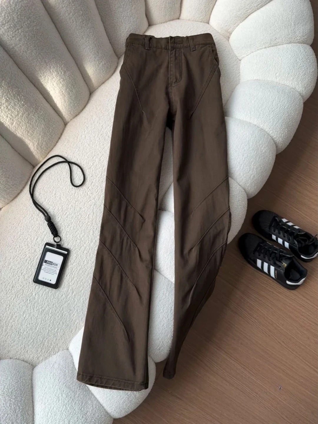 

American Retro Pure Cotton Men's Jeans Spring Trend Pleated Design Straight Leg Slim High Street Micro Flared Pants