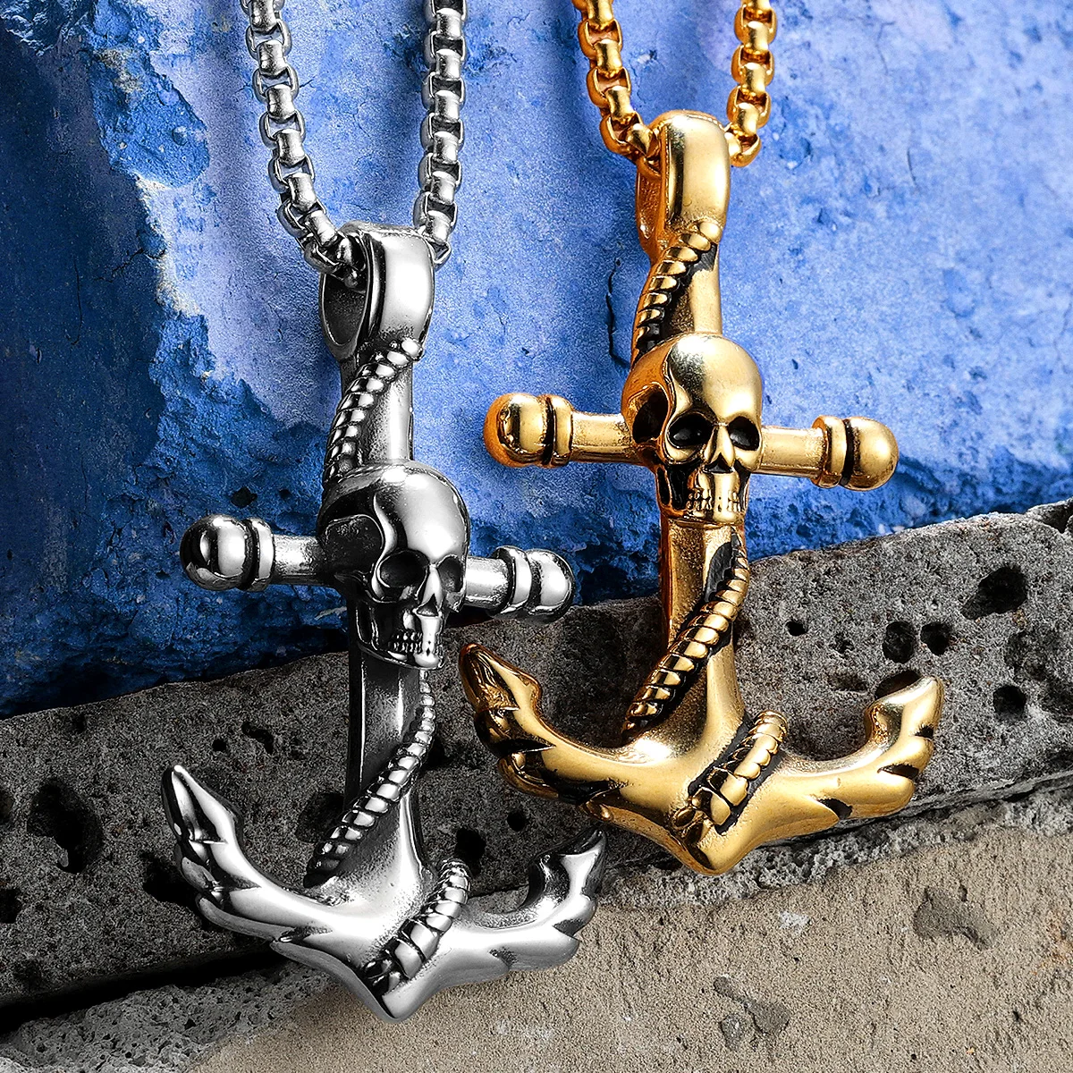 Skull Anchor Amulets Stainless Steel Jewelry Men Necklaces With Pendant For Male Women Punk Hip Hop Accessories Gifts Wholesale