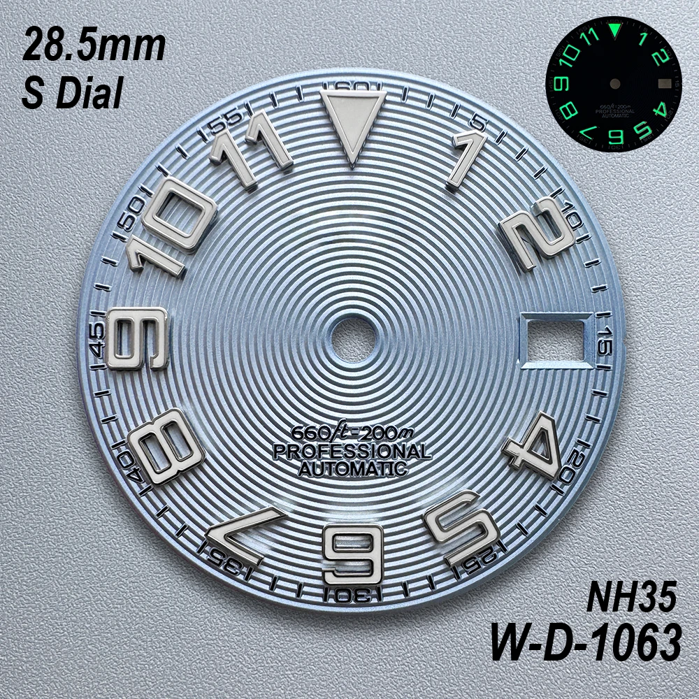 28.5mm S Logo Dial Suitable For NH35/NH36 Japanese Movement C3 Green Luminous High Quality CD Watches Modified Accessories