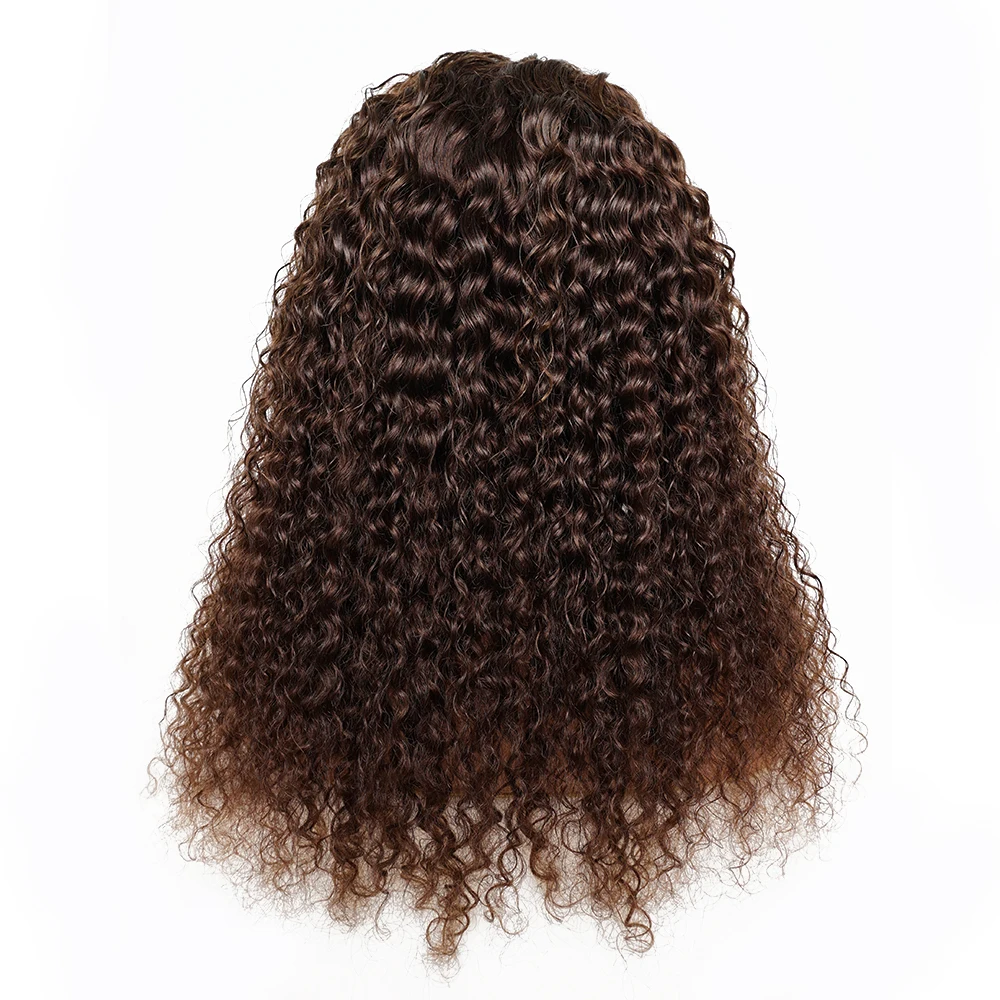 180 % Chocolates Brown Jerry Curly 13x4 Lace Front Perücke 4x4 Spitzenverschluss vorgezupfte brasilianische Remy Haar Echthaarperücken für Frauen