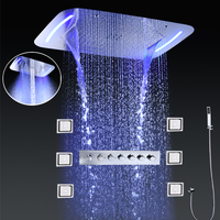 hm Modern Large Ceiling LED Shower Set Rainfall Waterfall Mist Shower Head Panel Bathroom Thermostatic Faucets System  Side Jets