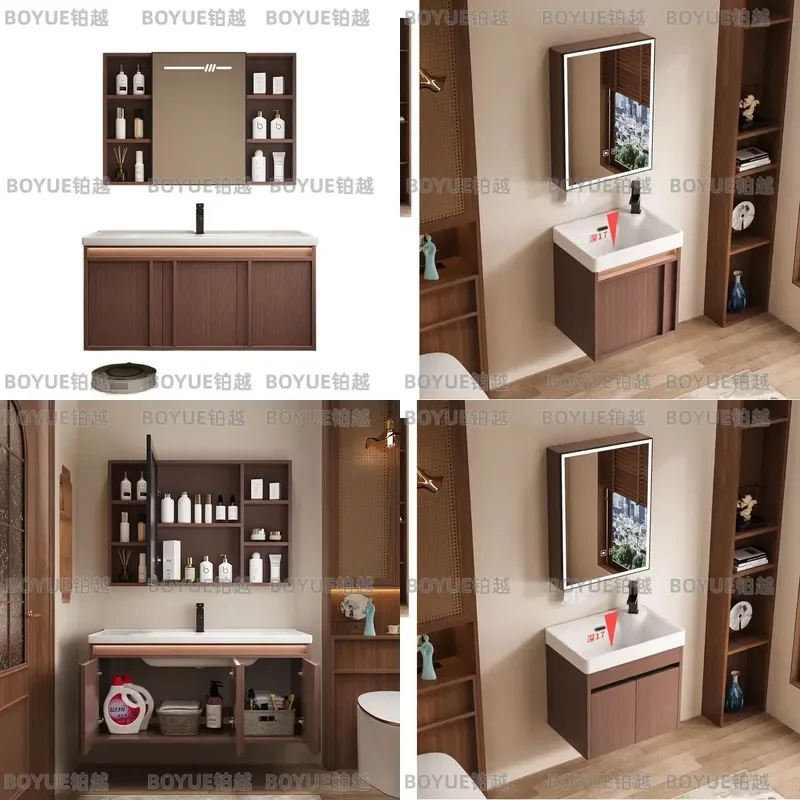 Antique Honeycomb Aluminum Bathroom Vanity Cabinet with Ceramic Integrated Sink Washbasin Combo Modern Wall Mounted Washstand
