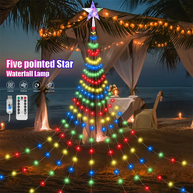 

USB светодиодные рождественские украшения, гирлянды со звездами и 8 режимами, внутренние и наружные гирлянды для свадебной вечеринки, домашний новогодний декор