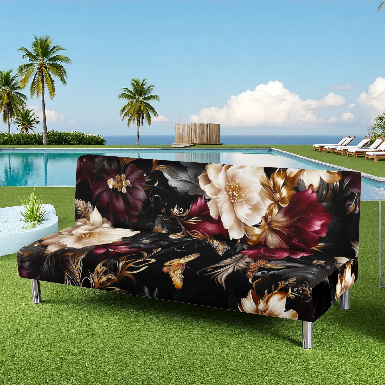 

Luxury Floral Print Summer Outdoor Sofa Bed Cover, Milk Silk Elastic Slipcover, Pet - Friendly, Washable Wit