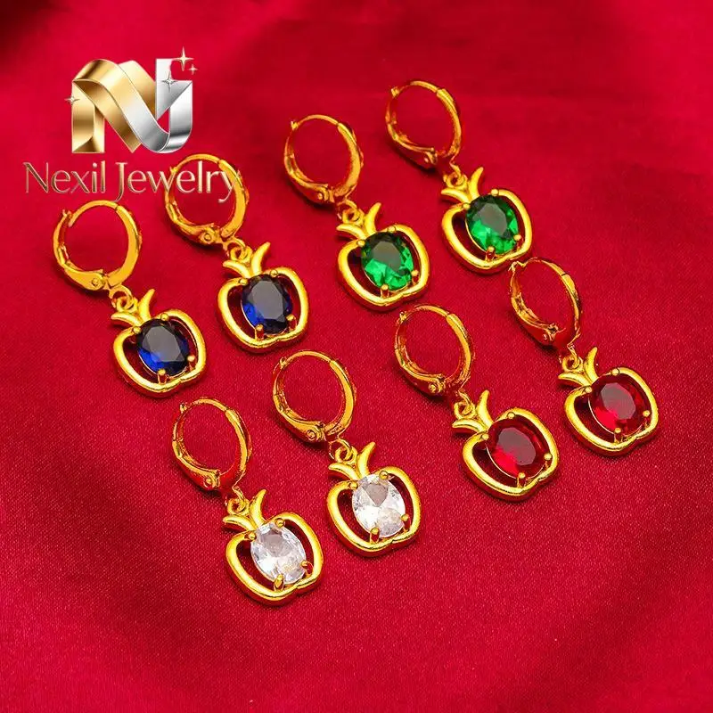 

Nexil Jewelry Nexil Jewelry Ins Blue-Green Apple Gold Earrings! 24K Gold AU999 Women's, Hollow Apple Light-Transmitting, Micr