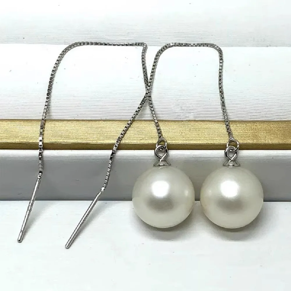

Natural pearl AAAA10-11mm Japanese white round pearl with 925s long single ear thread, about 8cm long