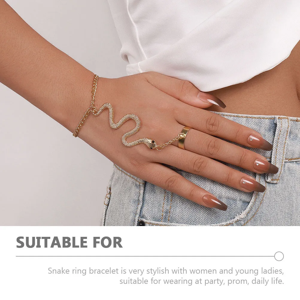 2 قطعة خواتم الحفلات الرجعية مع سلاسل حفلة موسيقية يومية هدية ثعبان حلقة سوار خواتم اليد ثعبان حلقة سوار سلسلة اليد #4