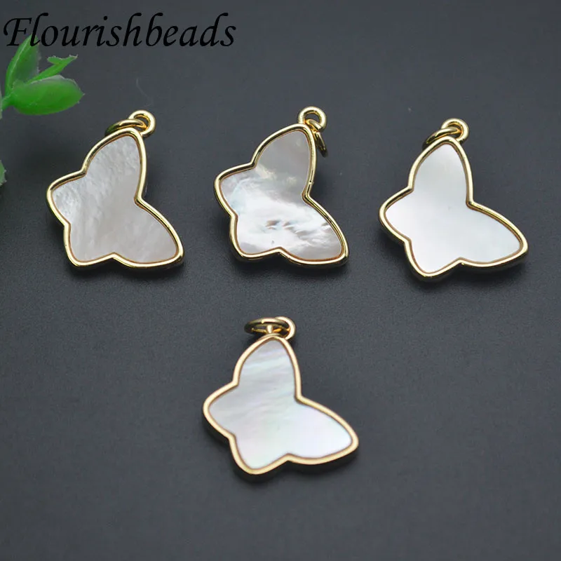 Wholesale 10pcs/lot Gold Plated Mother of Pearl White Color Butterfly Pendant Charms DIY Jewelry Making Necklace Bracelet