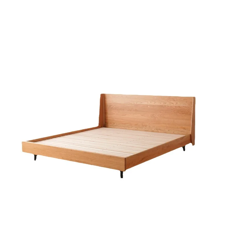 

Nordic upholstered solid wood bed, suspended cherry wood 1.5 small apartment, Japanese-style master bedroom, 1.8m simple double