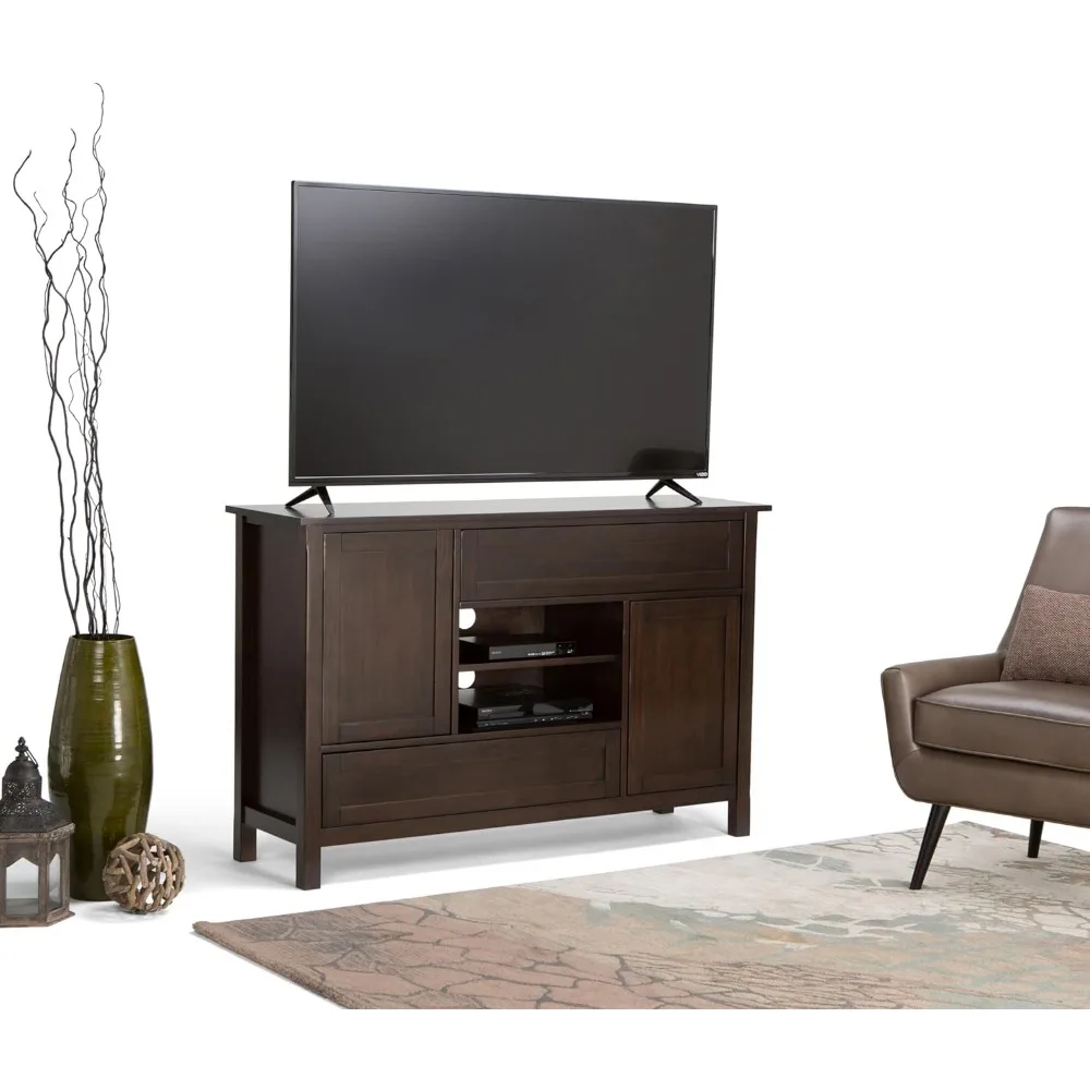 SIMPLIHOME Sidney SOLID WOOD 54 Inch Wide Contemporary TV Media Stand in Dark Chestnut Brown for TVs up to 60 Inches