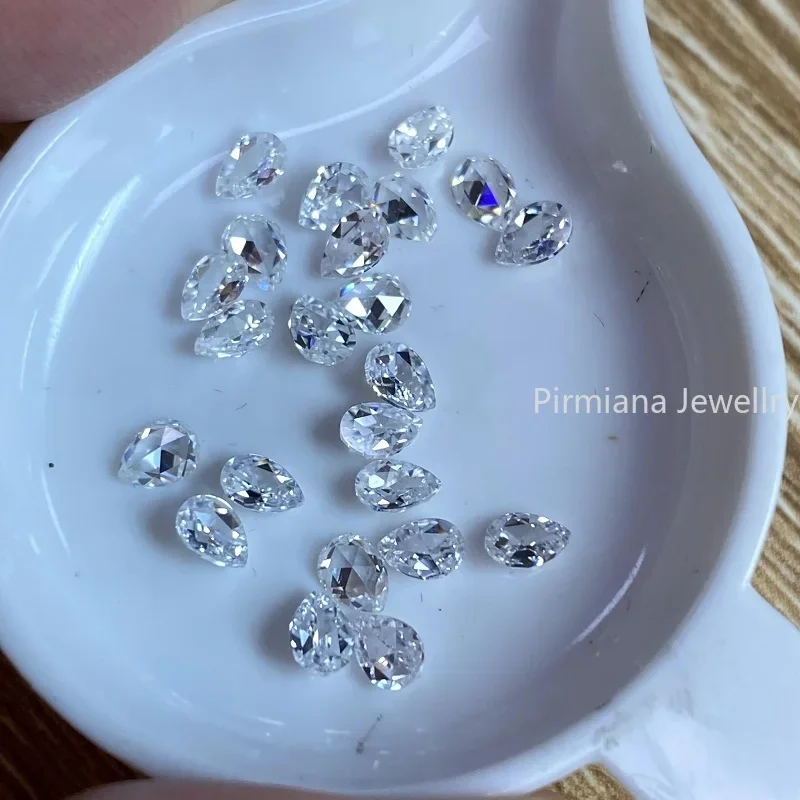 Pirmiana Hot Sale Small Size Flat Bottom Rose Cut Pear Shape Moissanite Loose Stone Side Stones For Jewelry Design