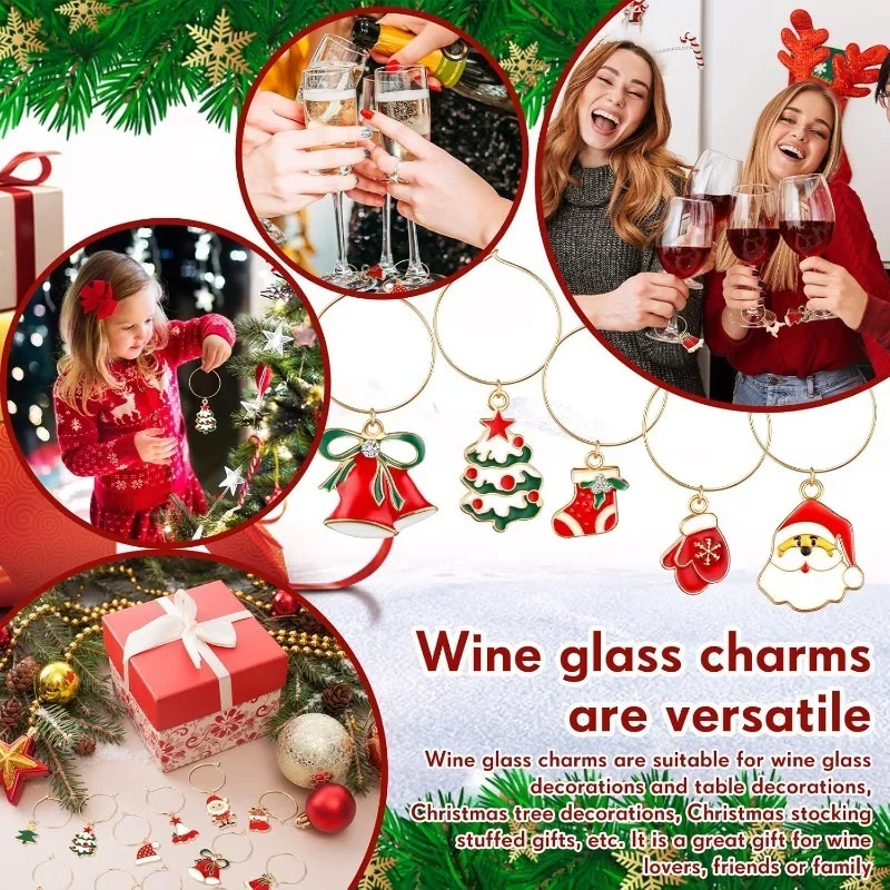 Christmas Party Wine Glass Charm Festive Drink Marker Identifier Ring for Dinner Table Celebration Home Decoration Supplies